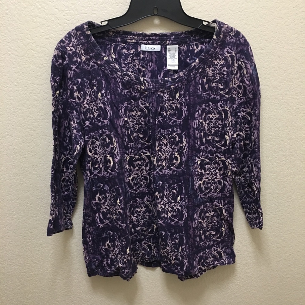 Liz&co. Large Purple 3/4 Sleeve Blouse/Top
